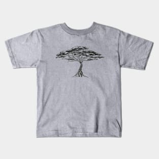Whistling Thorn , Zen Bonsai African Tree Black and White Illustration Kids T-Shirt